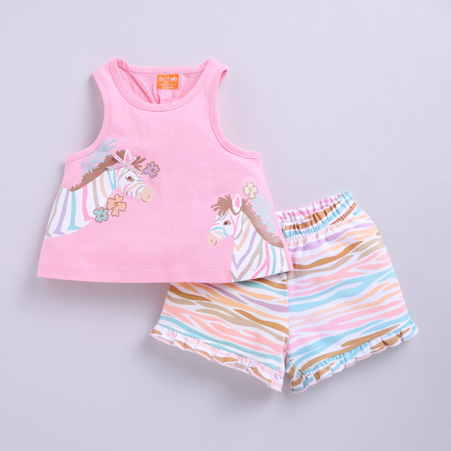 Glitter Print Zebra Design Top with Shorts