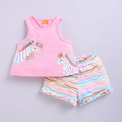 Glitter Print Zebra Design Top with Shorts