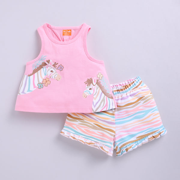Glitter Print Zebra Design Top with Shorts
