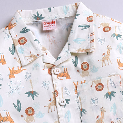 Jungle Animal Print Pyjama Set - Beige