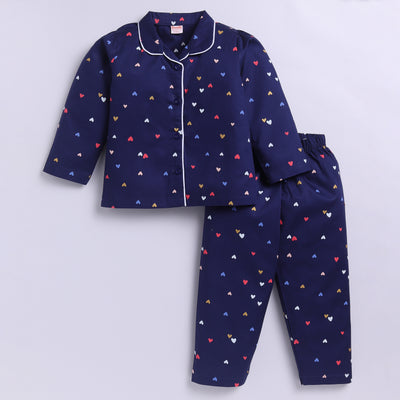 Navy Blue Heart Print | 100% Cotton Sleepwear