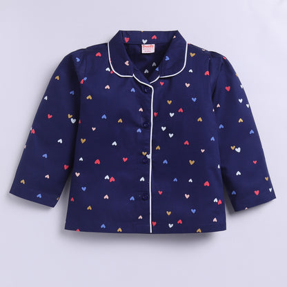 Navy Blue Heart Print | 100% Cotton Sleepwear