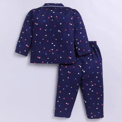 Navy Blue Heart Print | 100% Cotton Sleepwear
