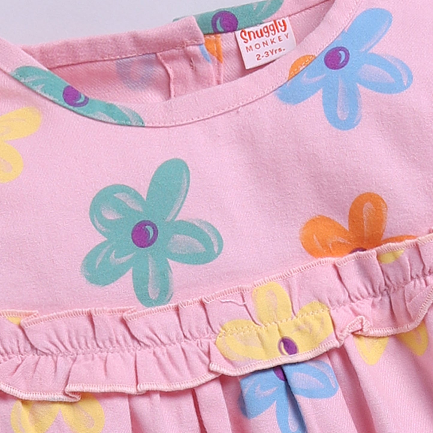 Full Sleeves Flower Print Frock | Pink