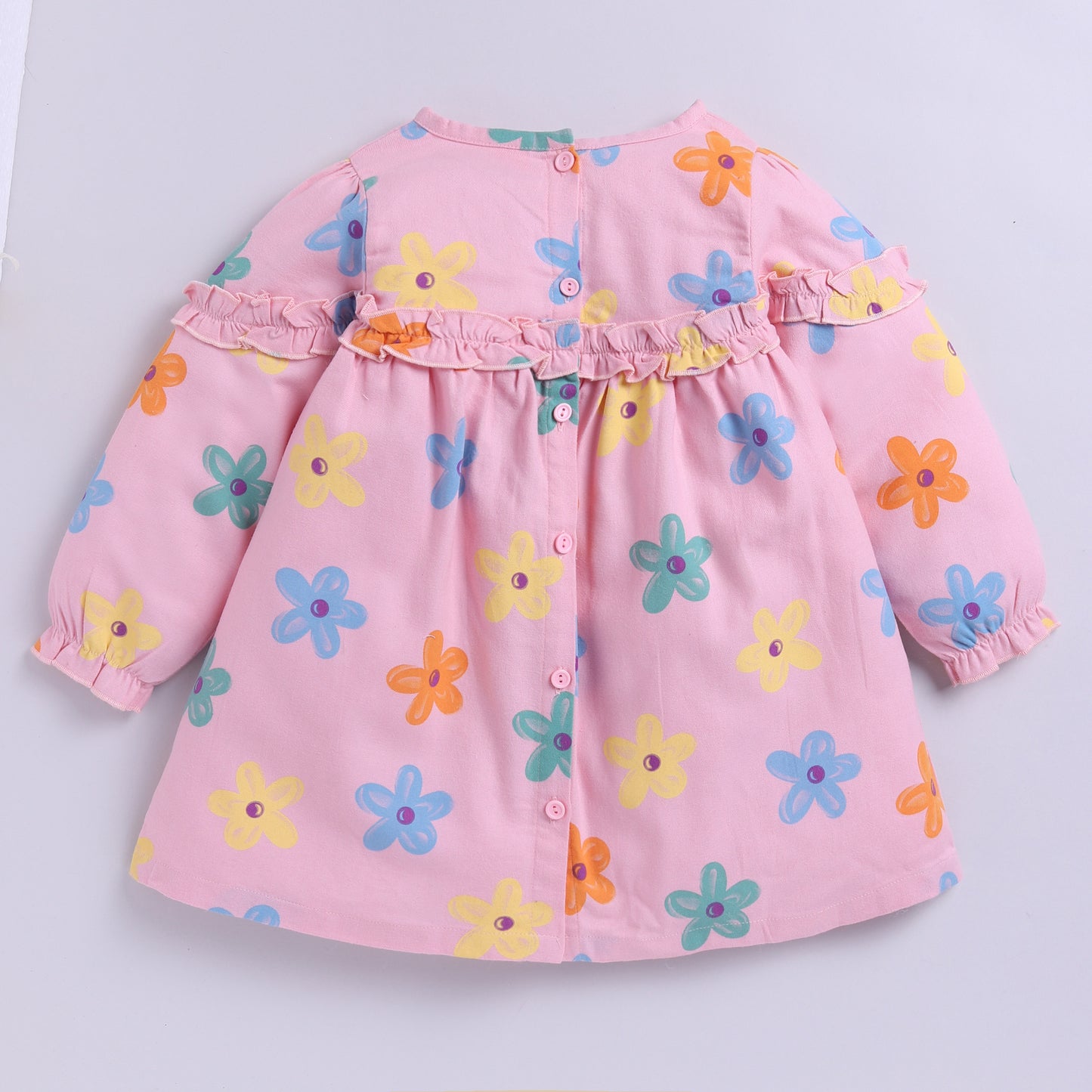 Full Sleeves Flower Print Frock | Pink