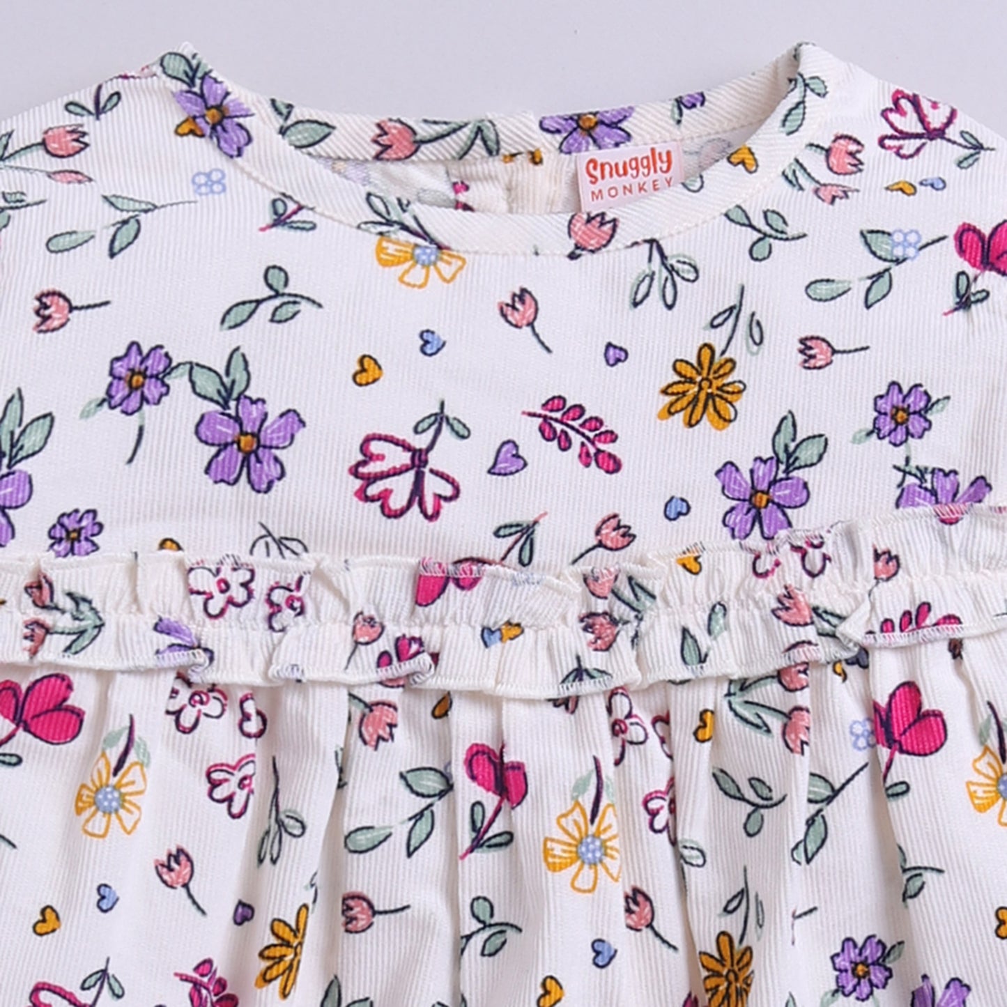 Full Sleeves Cotton Corduroy Floral Frock