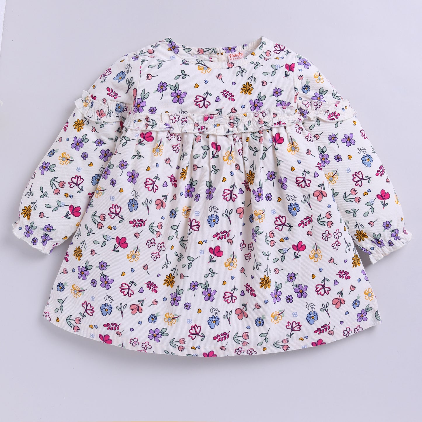 Full Sleeves Cotton Corduroy Floral Frock