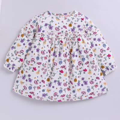 Full Sleeves Cotton Corduroy Floral Frock