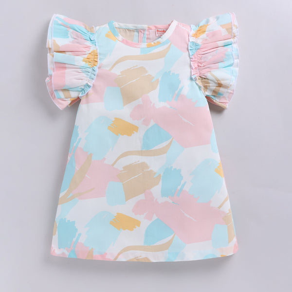 Pastel Print Cotton Frock with Double Flare Sleeves