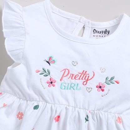 Pretty girl embroidered frock - White