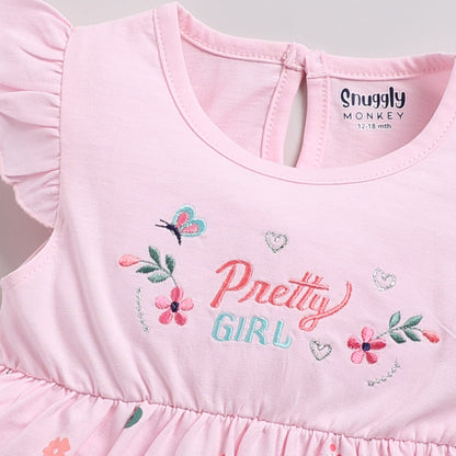 Pretty girl embroidered frock - Pink