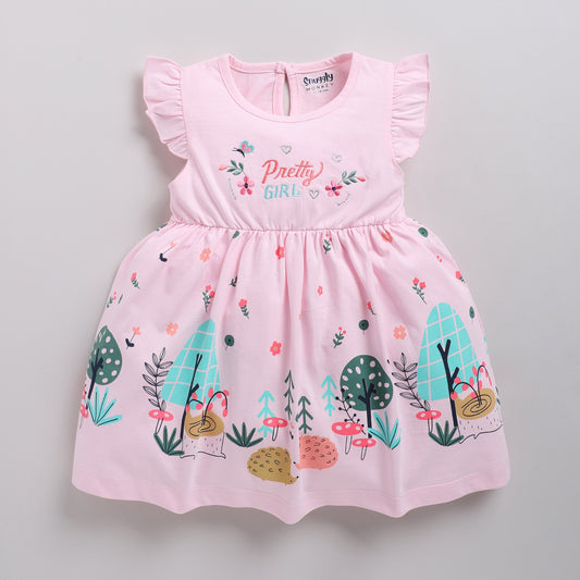 Pretty girl embroidered frock - Pink
