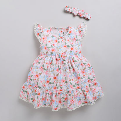 Soft floral print frock with matching hairband