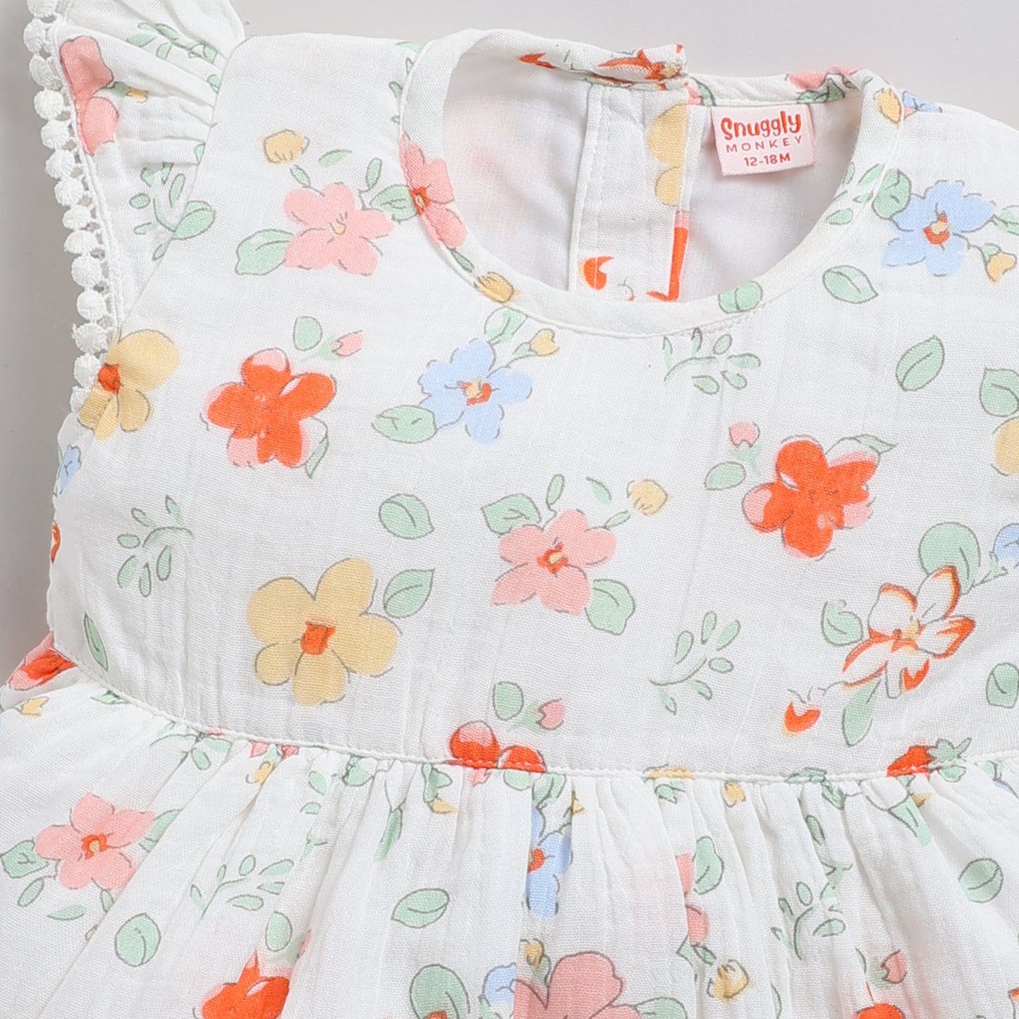 Floral print frock with lace and matching hairband