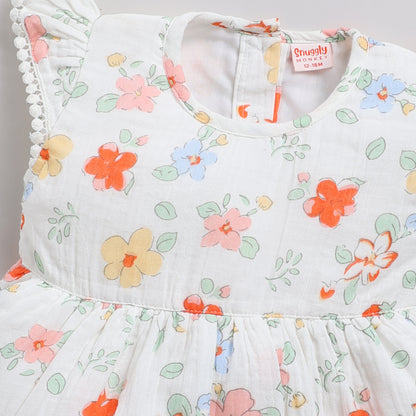 Floral print frock with lace and matching hairband