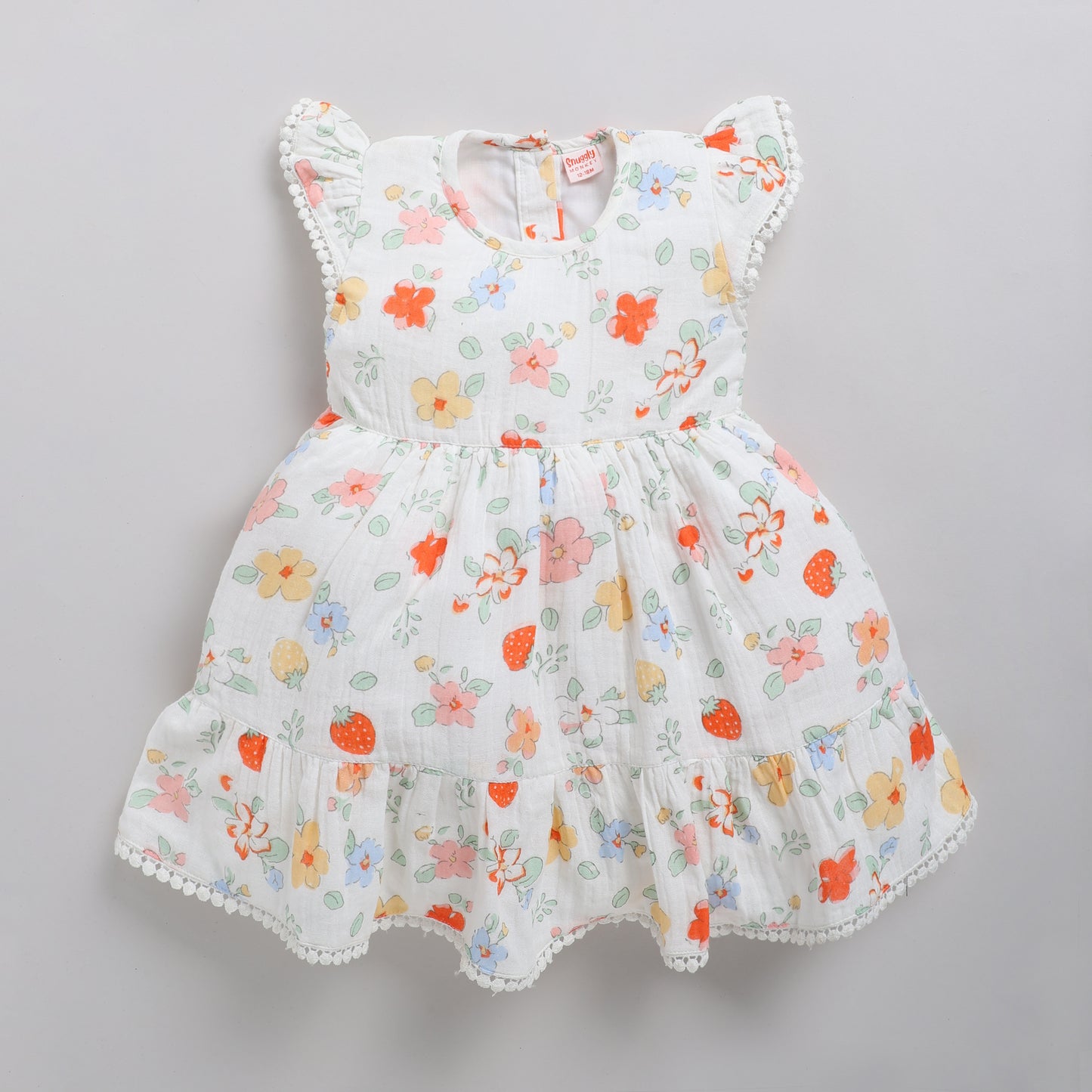 Floral print frock with lace and matching hairband