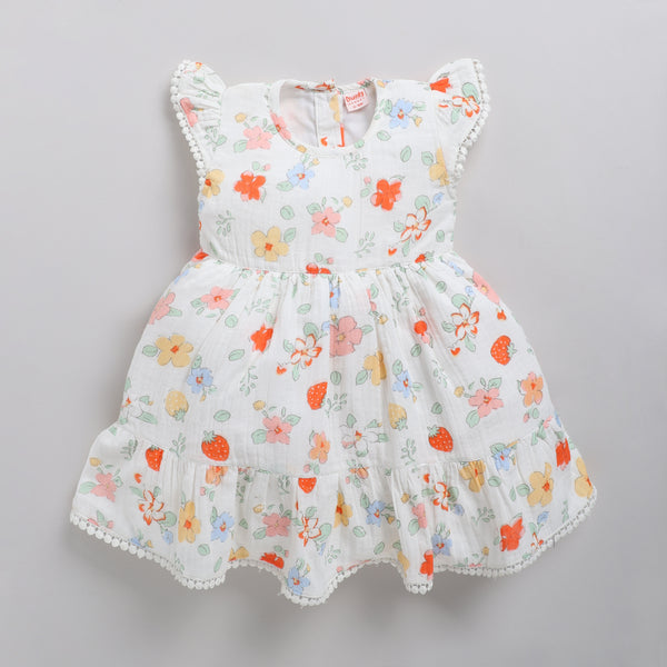 Floral print frock with lace and matching hairband