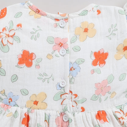 Floral print frock with lace and matching hairband