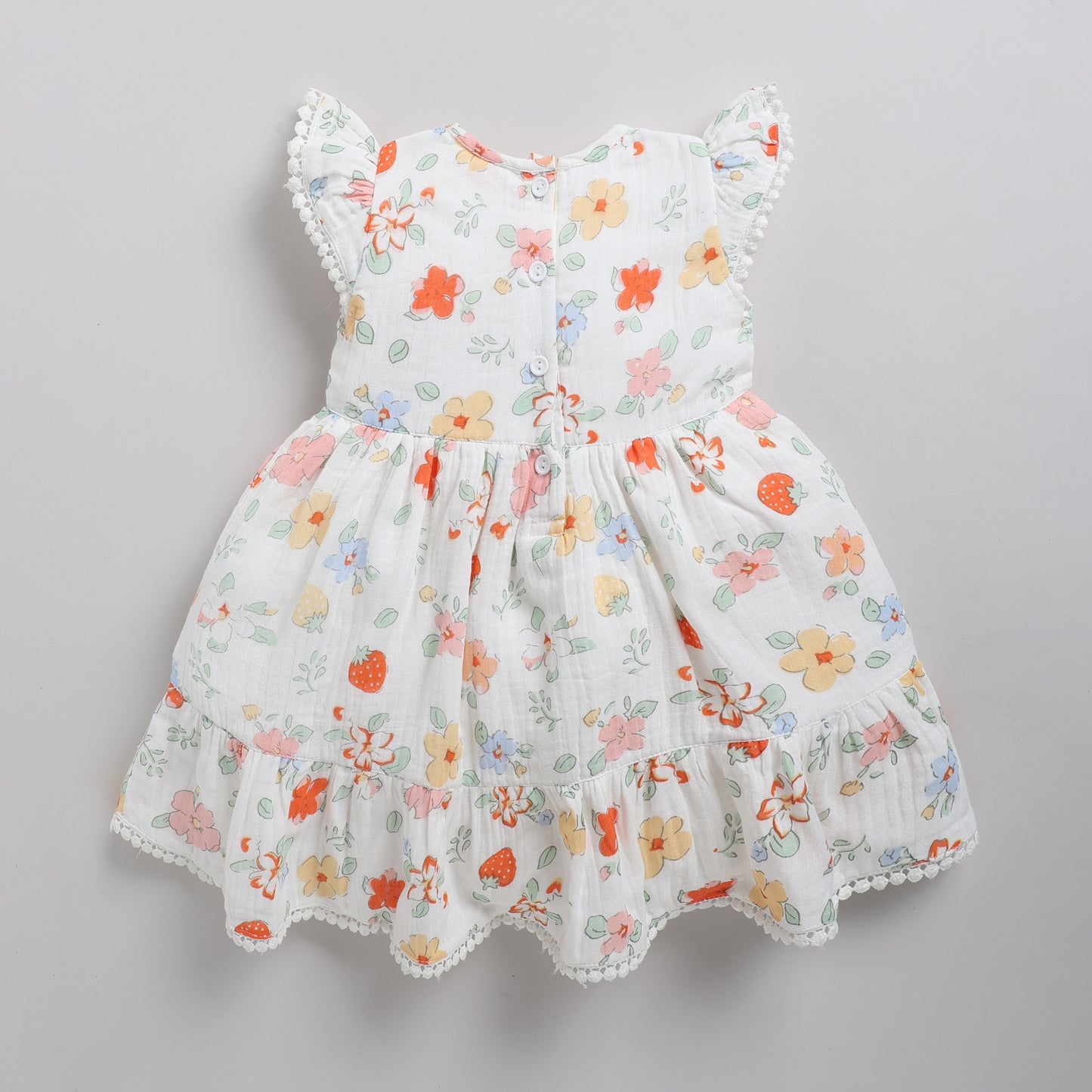 Floral print frock with lace and matching hairband