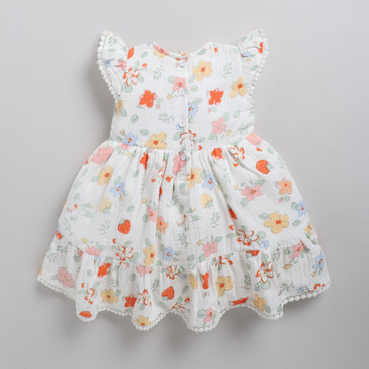 Floral print frock with lace and matching hairband