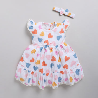 Heart print frock with matching hairband
