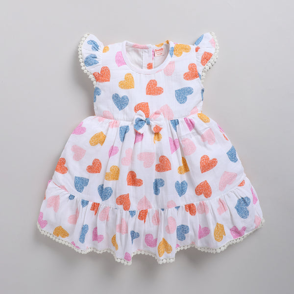 Heart print frock with matching hairband