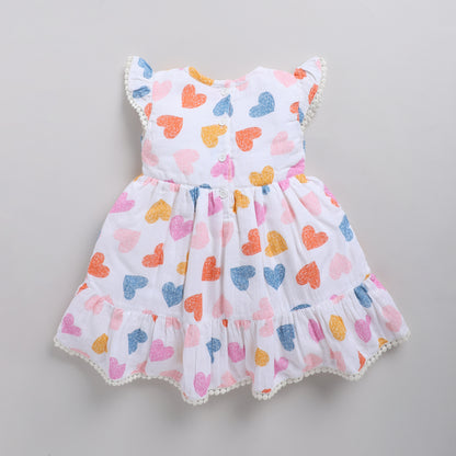 Heart print frock with matching hairband