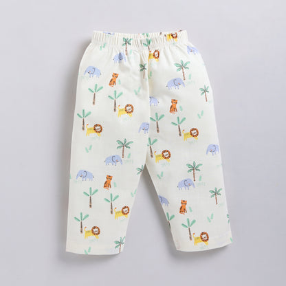 Kids Jungle Print Night Suit Set - Butter white