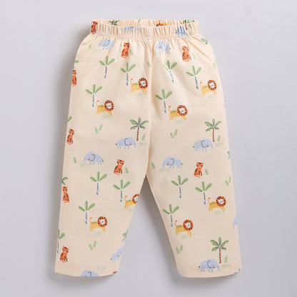 Kids Jungle Print Night Suit Set - Peach