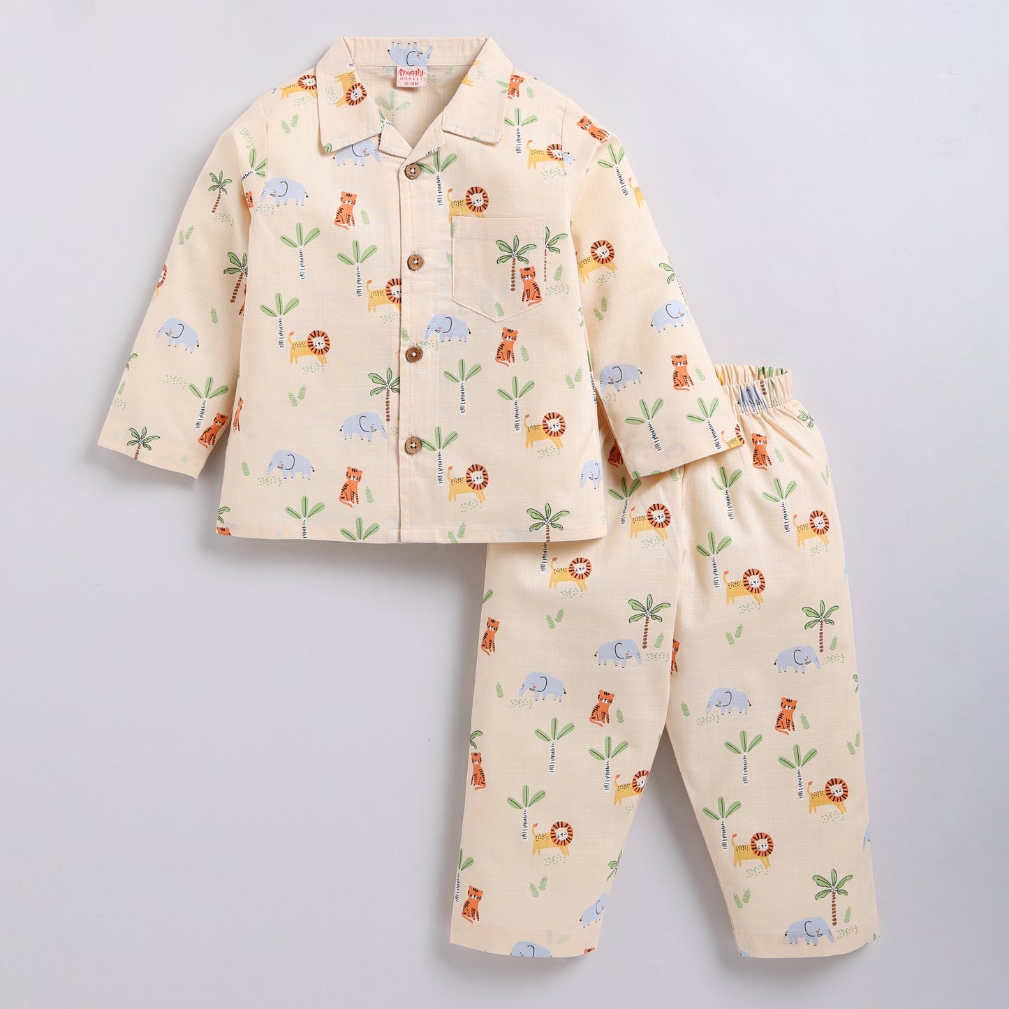 Kids Jungle Print Night Suit Set - Peach