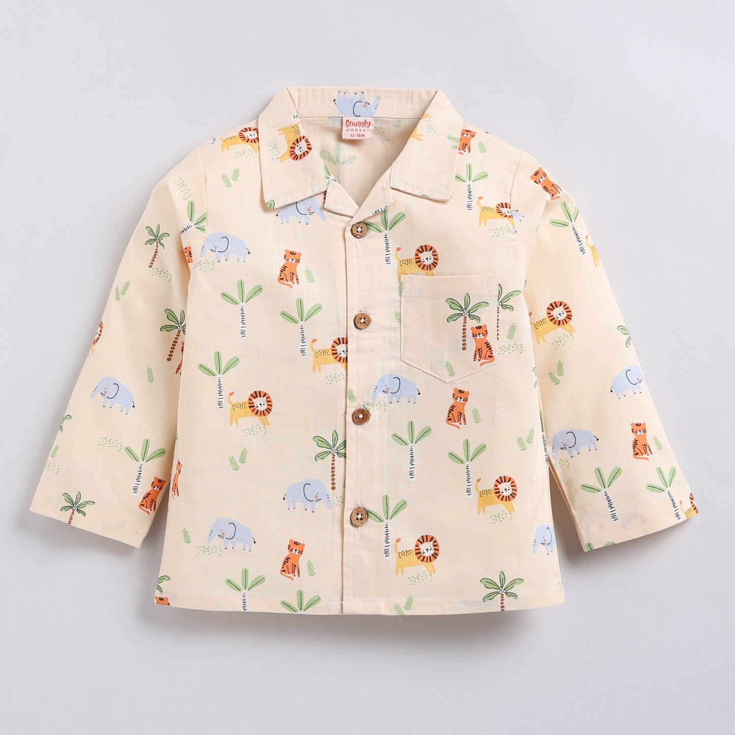 Kids Jungle Print Night Suit Set - Peach
