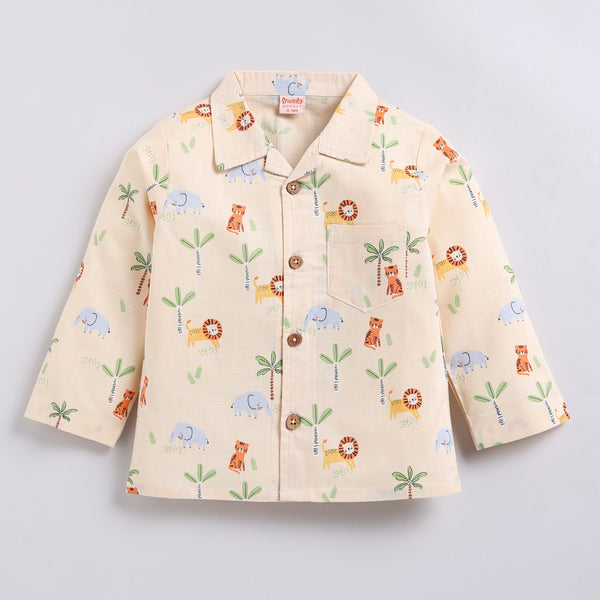 Kids Jungle Print Night Suit Set - Peach