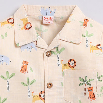 Kids Jungle Print Night Suit Set - Peach