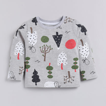 Tree Print Full-Sleeves Sweat Shirt with Joggers