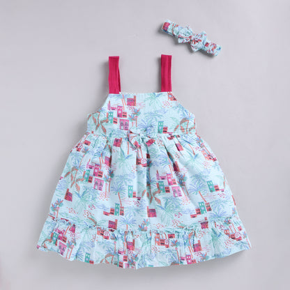 Seersucker Summer Print Frock with Hairband