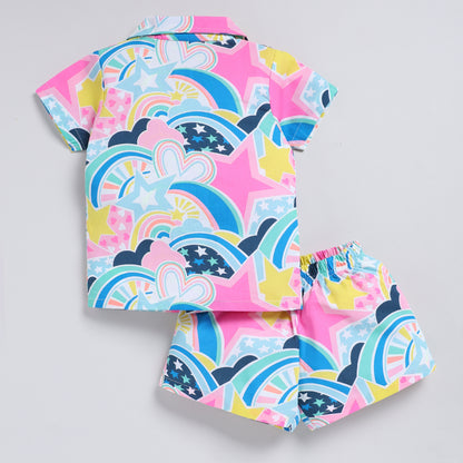 Abstract neon star print top with shorts set