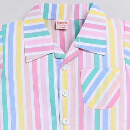 Multicolour stripes top with shorts set