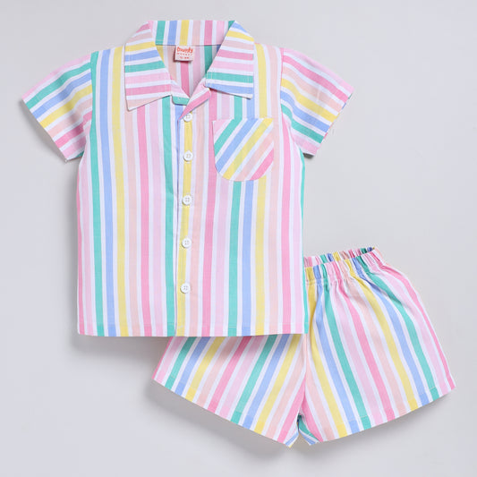 Multicolour stripes top with shorts set
