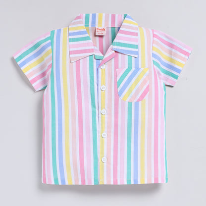Multicolour stripes top with shorts set