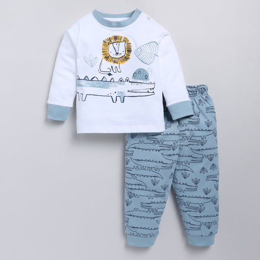 Snuggly Monkey Crocodile Print Unisex Top Pajama Set