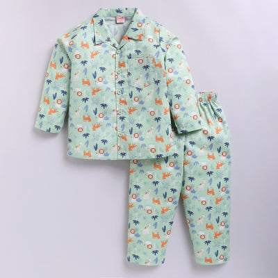 Jungle Animal Print Pyjama Set | Sage Green