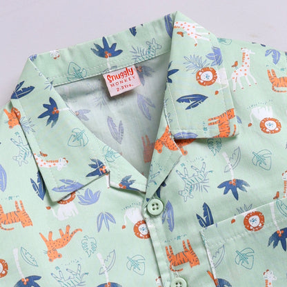 Jungle Animal Print Pyjama Set | Sage Green