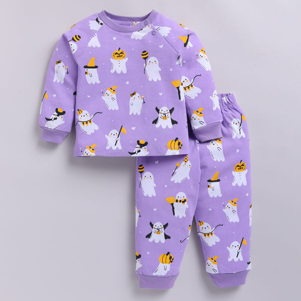 Halloween Ghost Print Pyjama Set - Purple