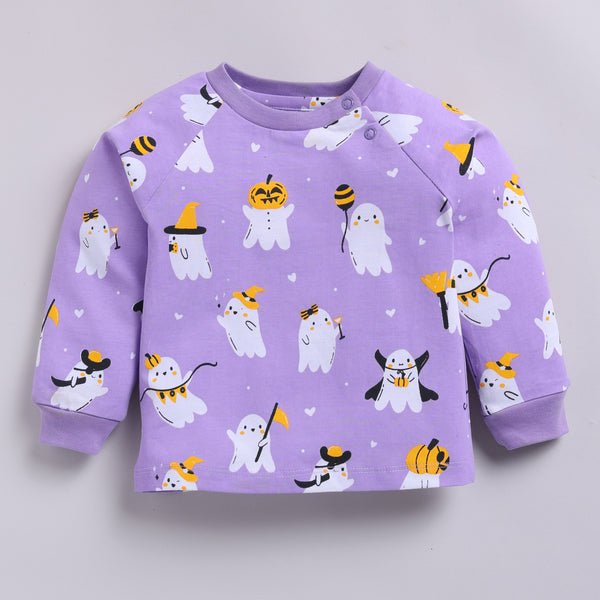 Halloween Ghost Print Pyjama Set - Purple