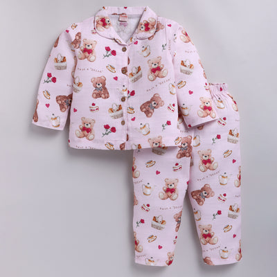 Teddy Bear Print Cotton Night Suit Set