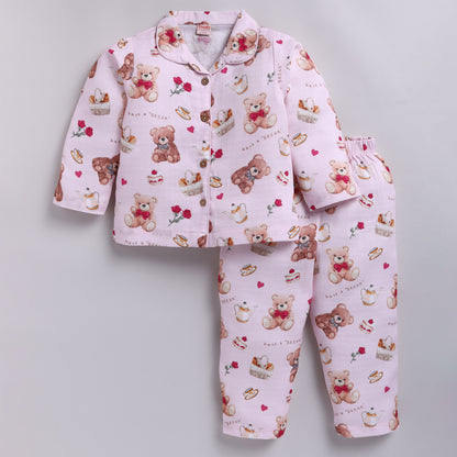 Teddy Bear Print Cotton Night Suit Set