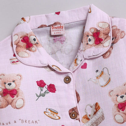 Teddy Bear Print Cotton Night Suit Set
