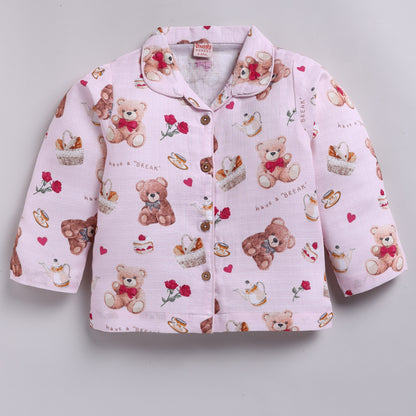 Teddy Bear Print Cotton Night Suit Set