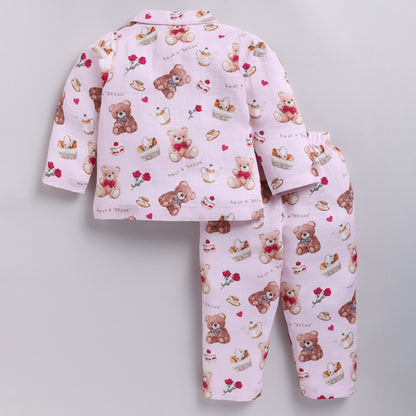 Teddy Bear Print Cotton Night Suit Set