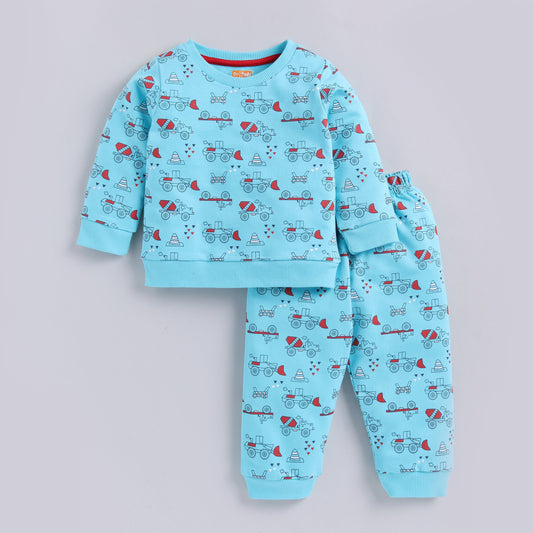 Blue Cement Print Sweatshirt Set